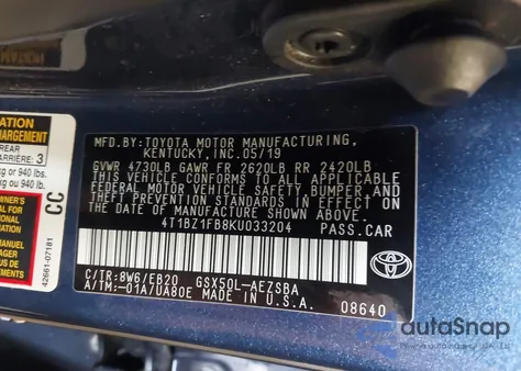 2019 Toyota Avalon Touring из США, поврежденный, VIN 4T1BZ1FB8KU033204